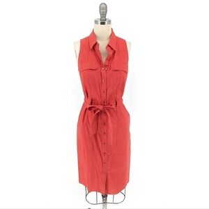 Elie Tahari Red Sleeveless Midi Dress with Notched Collar